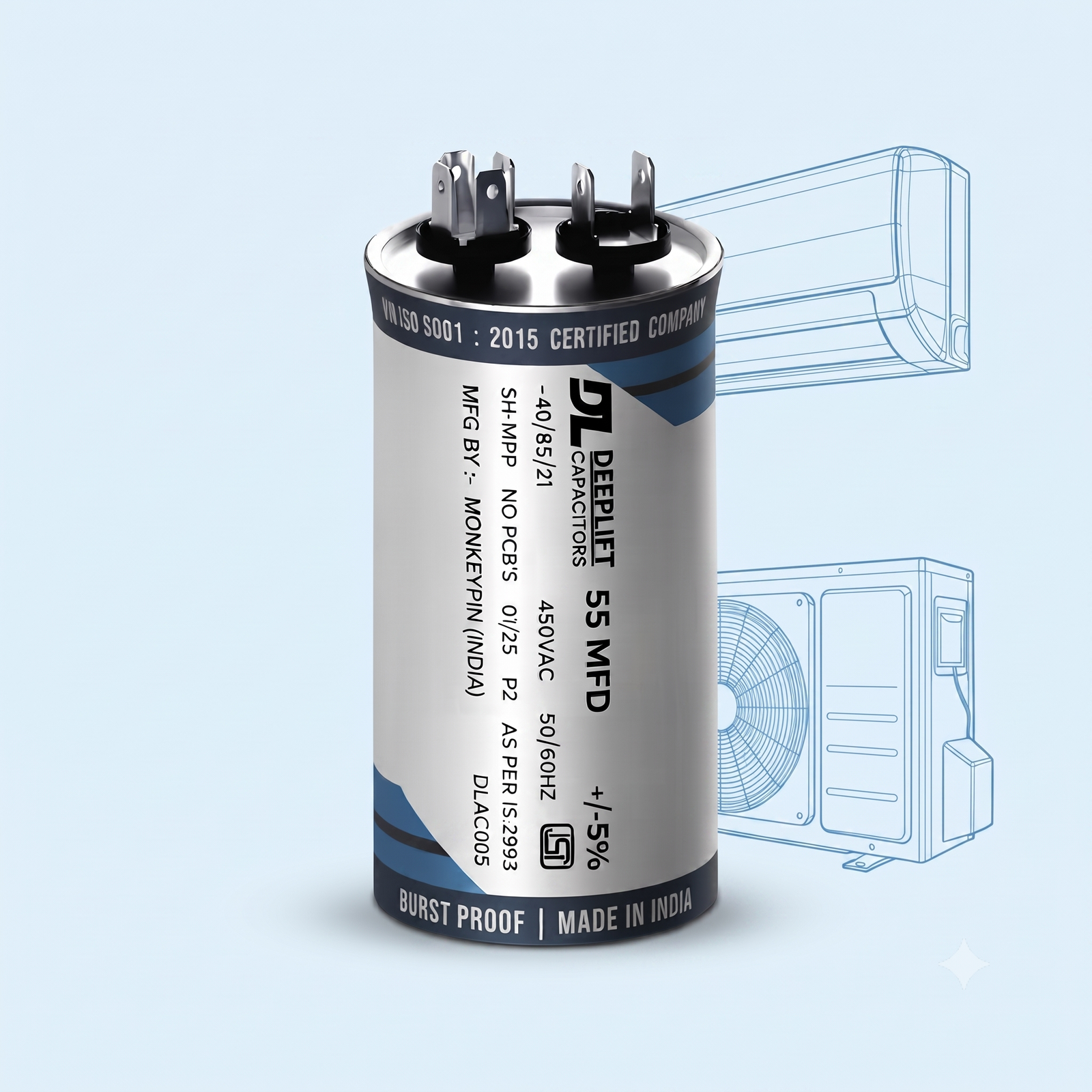 Single Value Air Conditioner Capacitor